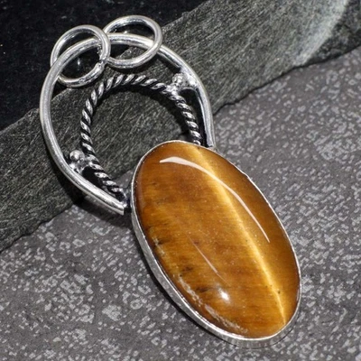 Colgante hecho a mano ojo de tigre enchapado en plata 925 2,1" exquisita joyería JW Foto 1 de 3