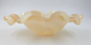 Murano "White Cristal" Peach Cased Glass Vase Bowl Centerpiece Hand Blown Italy - Picture 1 of 4