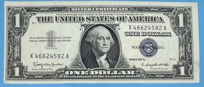 One Dollar 1957B $1 Blue Seal Silver Certificate Note Serial: X 46624582 A - Image 1 of 2