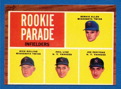 1962 Topps #592 Rookie Parade Joe Pepitone, Phil Linz, Bernie Allen -- EX OC Foto 1 de 2