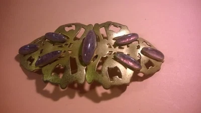 Fivela de cinto feminina de bronze art déco com strass roxo ametista - Imagem 1 de 4