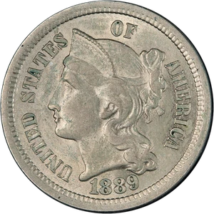1889 Three (3) Cent Nickel Nice Unc Nice Eye Appeal Nice Strike - Picture 1 of 2