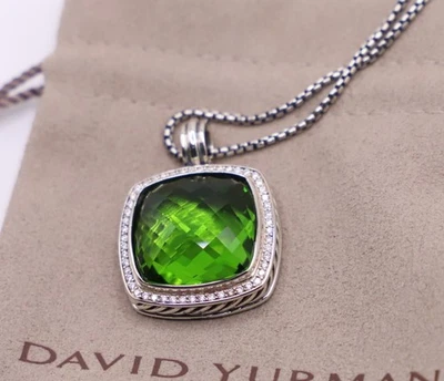 David Yurman Sterling Silver 20mm Albion 18" Necklace Peridot with Diamonds - Image 1 of 4
