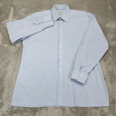 Camisa Charvet Para Hombre Grande Azul Blanco Rayas Vestido Botón Delantero Hecha en Francia Foto 1 de 4