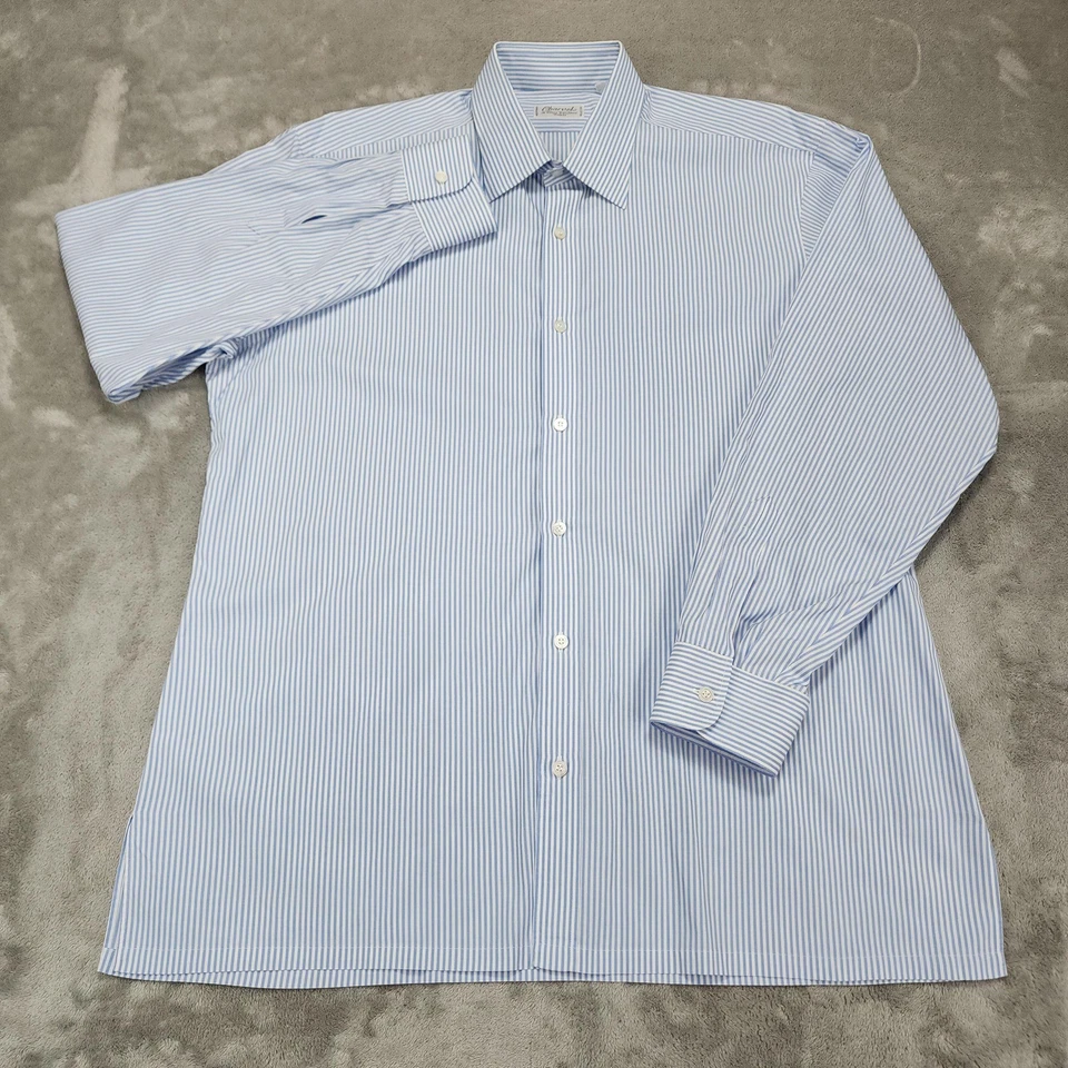 Camisa Charvet Para Hombre Grande Azul Blanco Rayas Vestido Botón Delantero Hecha en Francia Foto 1 de 4