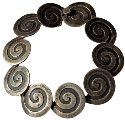 Maricela Sterling Silver Swirl Bracelet Taxco Mexico Pre-Eagle - Image 1 of 4