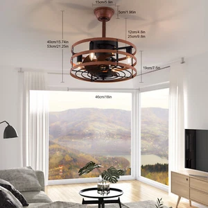 18" Metal Ceiling Fan Light with Cage 3 Speed Chandelier Fan Lamp Remote Control - Picture 1 of 10