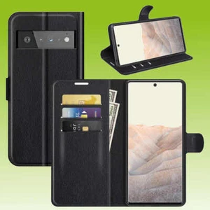 Für Google Pixel 6 Pro Handy Tasche Schwarz Etuis Kunst-Leder Cover Hülle Schutz - Picture 1 of 1