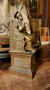 Antique 18Cm 7.10 Inches Bronze Italy Throne St Peter Altar Chapel Statue Figure - Picture 1 of 15