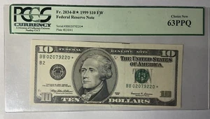 FR. 2034-B* 1999 $10 FW *STAR* FEDERAL RESERVE NOTE NEW 63PPQ - Picture 1 of 2