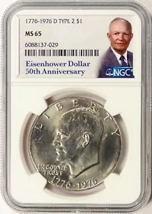 1976-D Tipo 2 Bicentenario Ike $1 NGC MS65 Dólar Eisenhower 50 Aniversario - Imagen 1 de 4