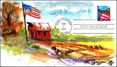 Scott 3469 34 Cents Flag Over Farm Russ Hamilton Hand Painted FDC 18 Of 18 - Image 1 of 2