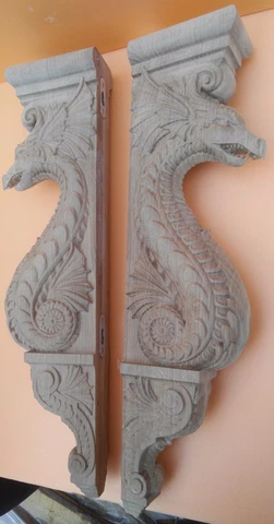 Dragon Corbel/bracket, Large Wooden carved wall decor, Kitchen island.  Oak. 20" Cover