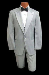 Vintage Christian Dior Men's Light Grey Striped Tuxedo 50S Jacket 44W Pants - Picture 1 of 5