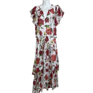 INC International Concepts Maxi Dress M Floral Ruffle Cold Shoulder V-Neck - Picture 1 of 10