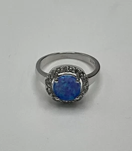 .925 SS Created Blue Opal CZ Ring Size 7 - Picture 1 of 8