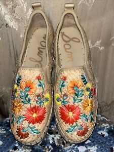 Sam Edelman Carrin espadrilles raffia floral embroidery beige multicolor SZ 5.5