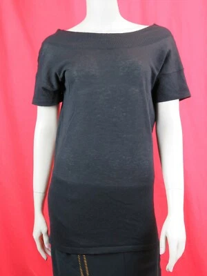 NUEVO CON ETIQUETAS MIU MIU MMM033 JERSEY MANGA CORTA TEJIDO NEGRO MEZCLA CACHEMIR TOP 38 ITALIA Foto 1 de 4