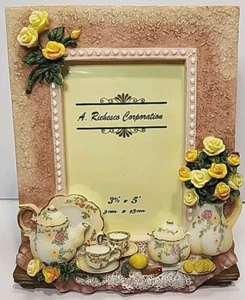 Vintage 3.5"x5" Handpainted 3D Photo Frame Kitchen Tea Art A. Richesco Cottage - Picture 1 of 7