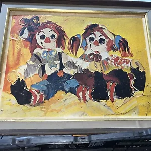 Paul Blaine Henrie 1932-1999 California artist colorful painting of clown dolls - Picture 1 of 8