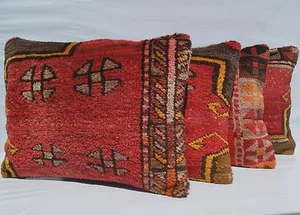 FUNDA DE ALMOHADA TURCA DE COLECCIÓN ALFOMBRA DE LANA RECTANGULAR 20+ ALFOMBRAS DE ÁREA ALFOMBRA ROJA 24"X18" - Imagen 1 de 5