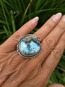Size 9.5 Navajo Kingman Turquoise Silver Silver Signed Ring By Cecil Atencio - Picture 1 of 12