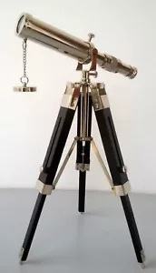TELESCOPIO DE LATÓN DE COLECCIÓN CON TRÍPODE DE MADERA TELESCOPIO ESPÍA - Imagen 1 de 3