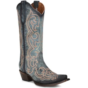 Corral Damen L5869 Blue Jean Embroidery & Triad Snip Toe Leder Stiefel, Größen - Bild 1 von 5