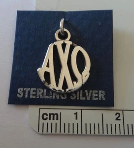 Sterling Silver 16x14 mm Greek Sorority Alpha Chi Omega Circle Drop Charm - Picture 1 of 4