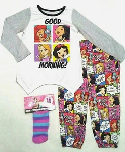 Disney Princess Girls 2 pc Sleepwear Pajama Set w/ Socks Black/white NWT  S  - Picture 1 of 4