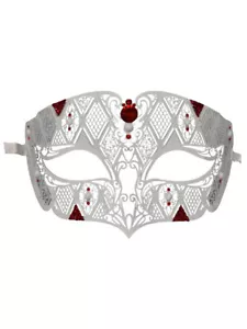White Red Glittered Men Laser Cut Diamond Design Masquerade Metal Mask - Picture 1 of 2
