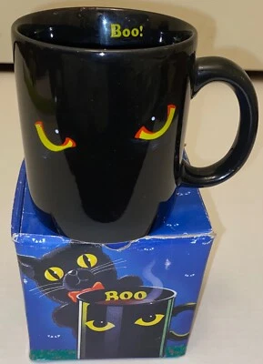 Taza embrujada de Halloween ojos de gato negro taza de té bruja gato Foto 1 de 4