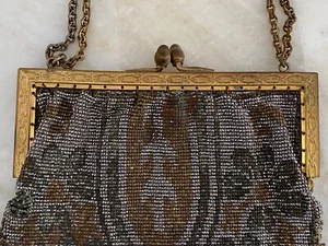 Antique Art Deco French Steel Bead Beaded Fringe Purse Clutch Flapper Bag - Picture 1 of 16