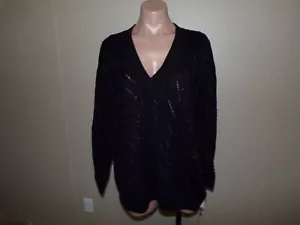 Vintage Liz Claiborne Sweater Womens Size Medium Solid Black Shoulder Pads NWT - Picture 1 of 9