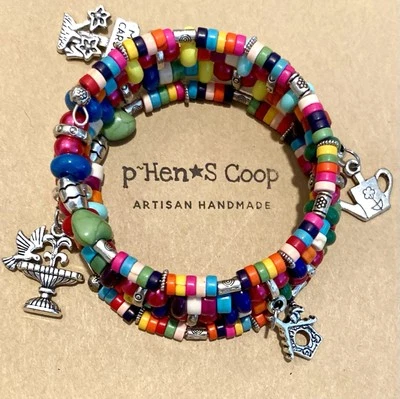 Bracelet Boho Colorful Garden Charms Wrap Memory Wire Artisan Handmade USA 2023 - Image 1 of 4