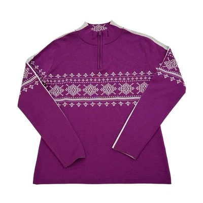Krimson Klover Pow Pullover Size M Purple Magenta Merino Wool Fair Isle 1/4 Zip - Image 1 of 4