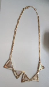 Triangles ~ Golden Colour Enamel ~ Necklace ~ Gold Tone Metal Chain - Picture 1 of 3