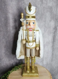 Weißgold Nussknacker König Garde Glitzer Shabby Chic 15" Weihnachten Glitzer NEU - Bild 1 von 8