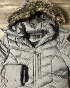 Eddie Bauer Sun Valley Down Full Zip Gray Fur Hooded Parka Jacket Size Medium - Picture 1 of 13