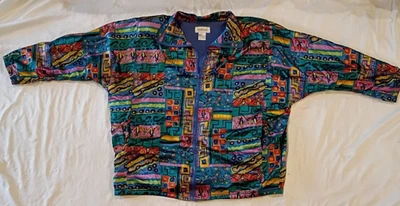 Vtg 90s Multi Color Purple LIned Windbreaker Track Jacket Size L Retro Rad - Image 1 of 4