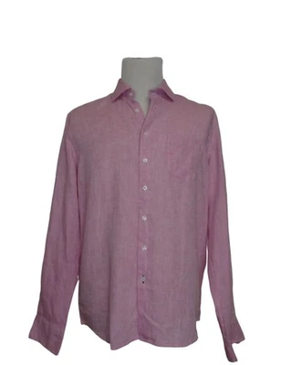 Mens Neiman Marcus Pink Long-Sleeve Linen Shirt Size Large Button Up - New - Image 1 of 4