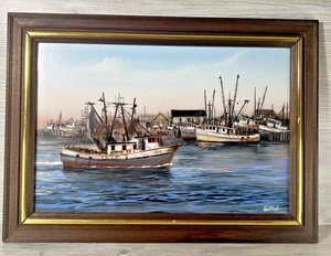 HERBERT WEINTRAUB (1934-2019) Americana Harbor Boat Scene Dock Capt Noah Doreen - Picture 1 of 13
