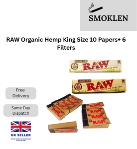 RAW Organic Hemp Kingsize Slim Papers 10 Packs with 6 Roach Tips Booklets NEW - Picture 1 of 10