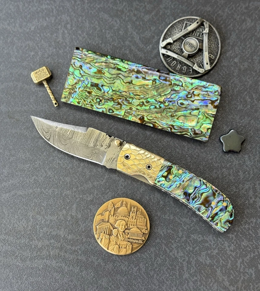 York vivant заказ ручной работы из дамасской стали абалона оболочка складной нож CBIT-09 - Изображение 1 из 4