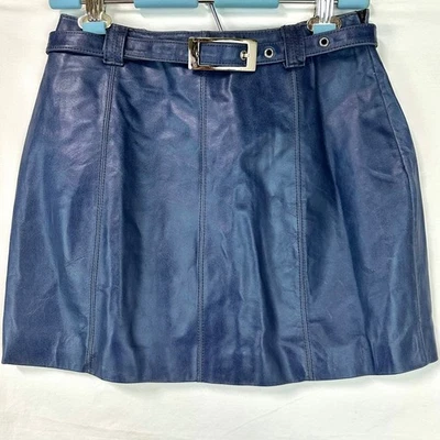 Minifalda Wilson Leather MAXIMA Azul Marino Cuero Genuino Cinturón Línea A Años 90 Talla 6 Foto 1 de 4