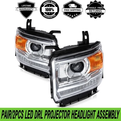 PAIR/2PCS LED DRL Projector Headlight For GMC Sierra 1500 2500HD 3500HD 2014-19 — 第 1/4 张图片