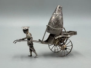 Antique Early 20th c. Chinese Silver Rickshaw Ornament Figurines 4'' - Picture 1 of 12