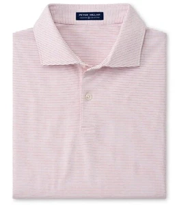 Peter Millar Men's Whtie/Pink Stripe Indigo Performance Crown Crafted Polo Shirt - Picture 1 of 9