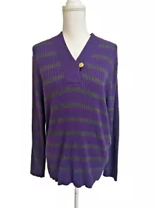 NWT Lauren Ralph Lauren Women's 2X Purple & Gray Striped V-Neck Sweater NEW - Picture 1 of 5