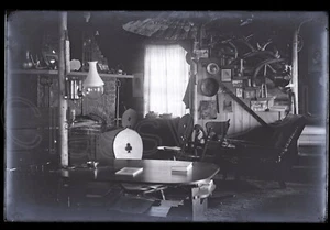 Antique Negative Glass Slide Photo Americana House Hunting Lodge Interior #B19 - Picture 1 of 3